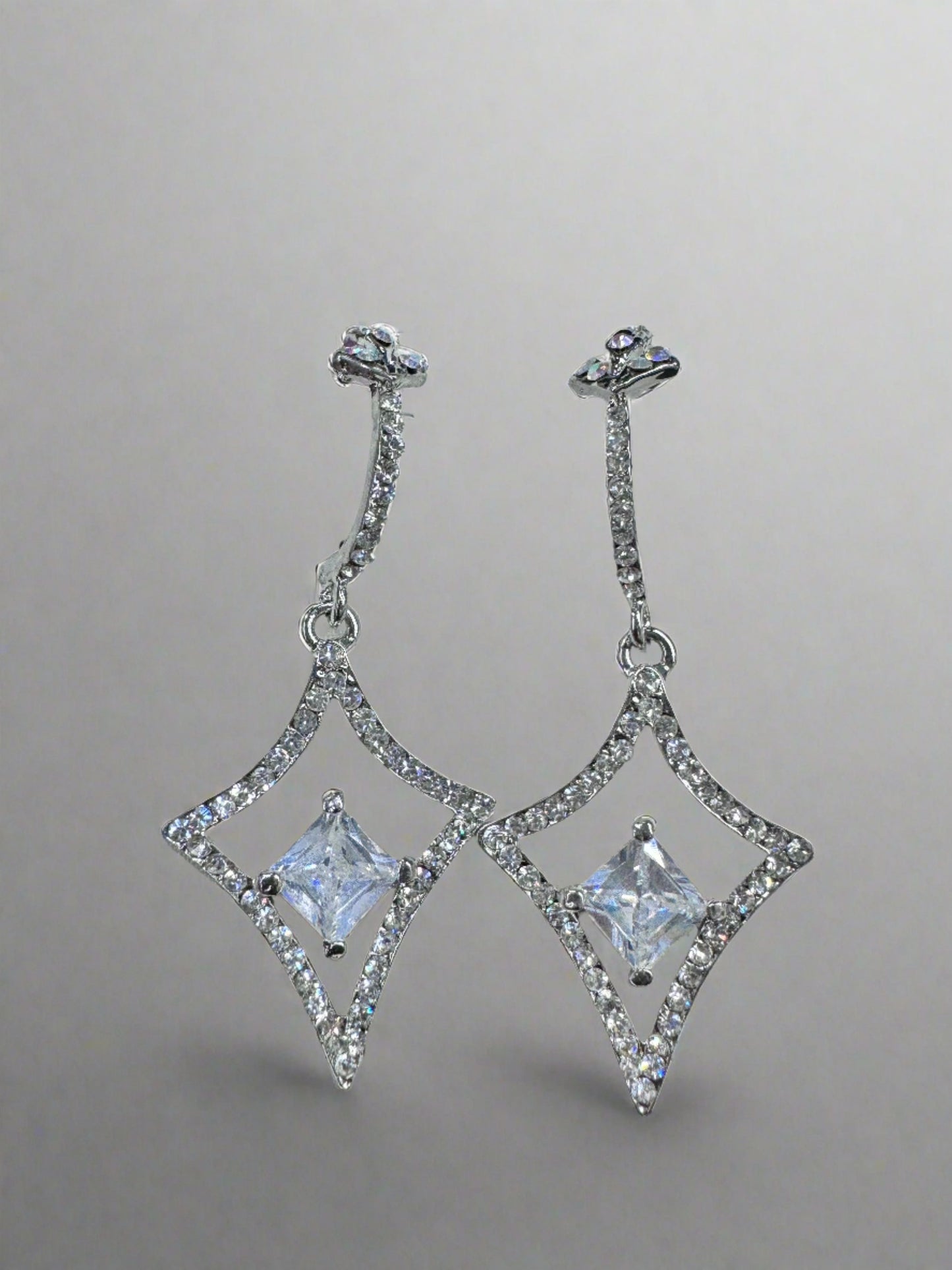 2.5" Diamond Shaped Rhinestone Earrings