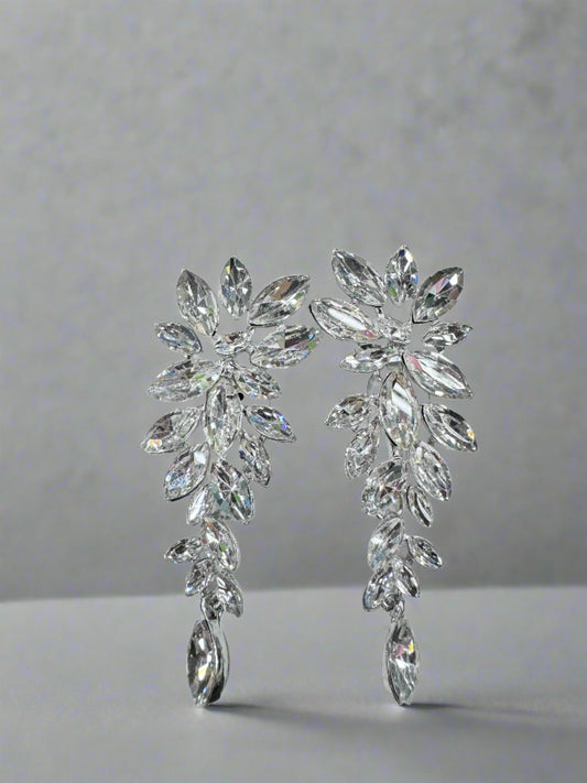 2.5" Leaf Cluster Rhinestone Earrings