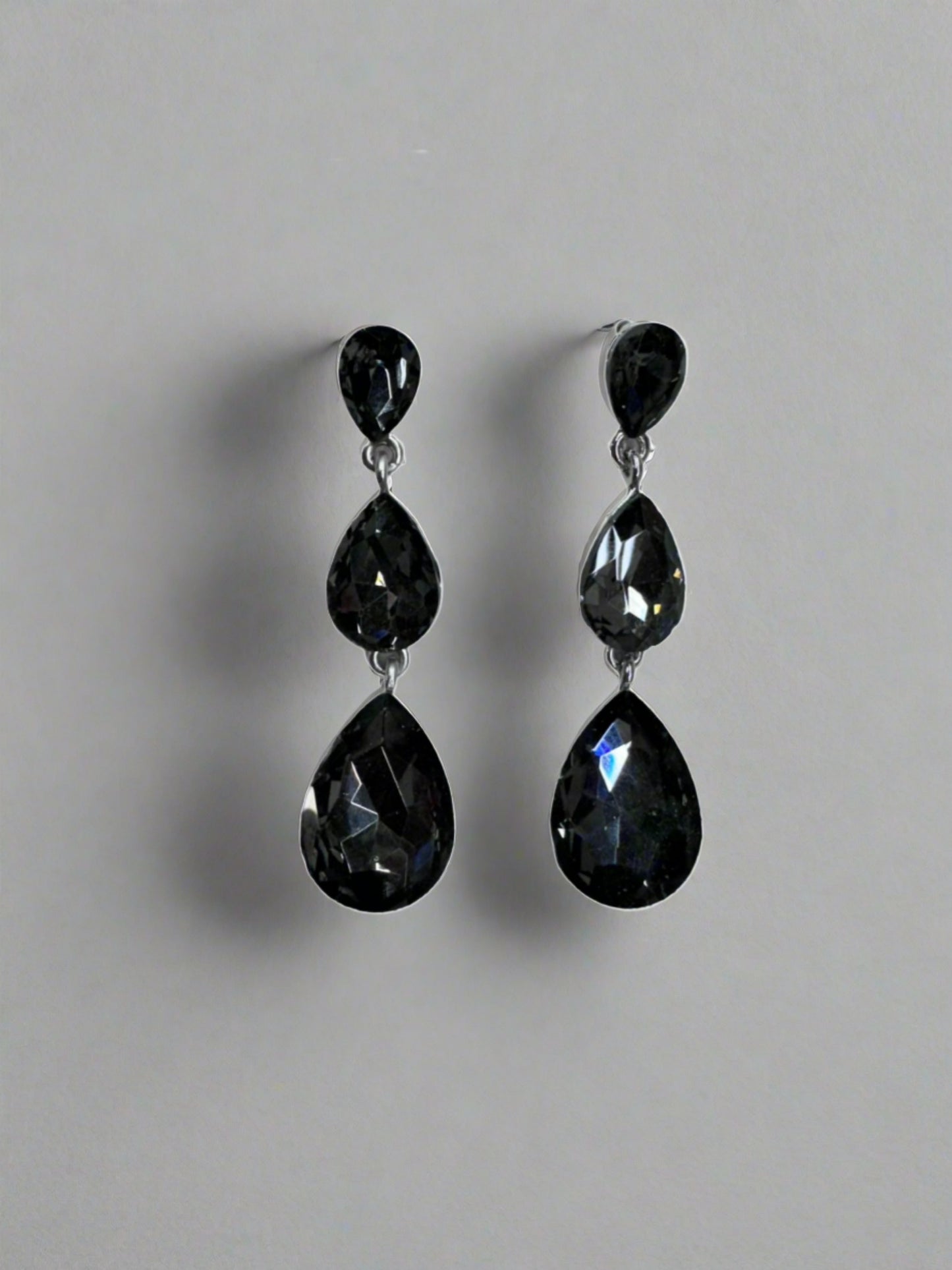 2" Three Tear Drop Rhinestone Earrings