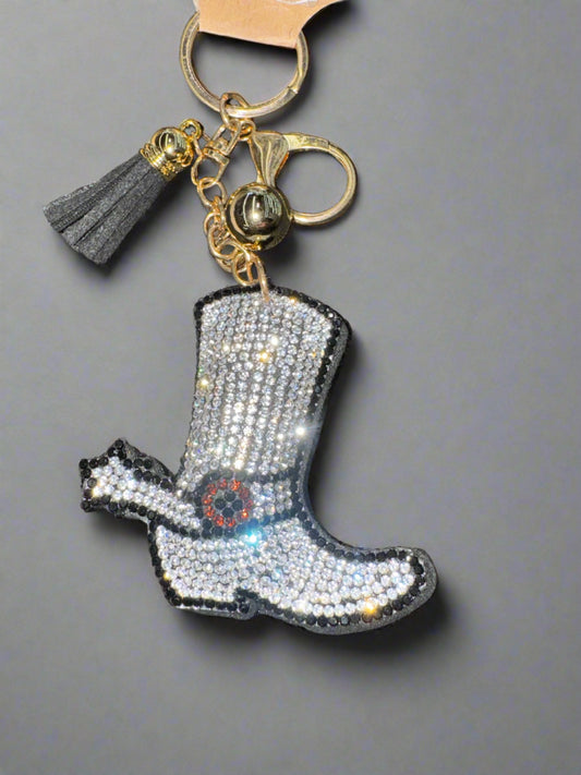 Rhinestone Cowboy Boot Fringe Keychain