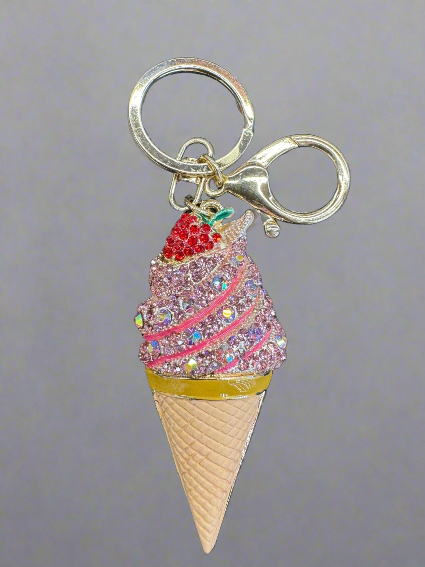 3" Ice cream Rhinestone Keychain