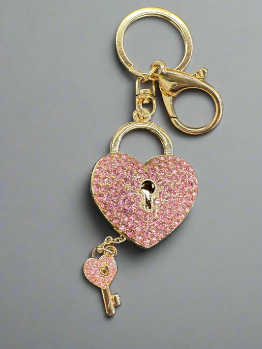 5" Rhinestone Heart Key + Locket Keychain