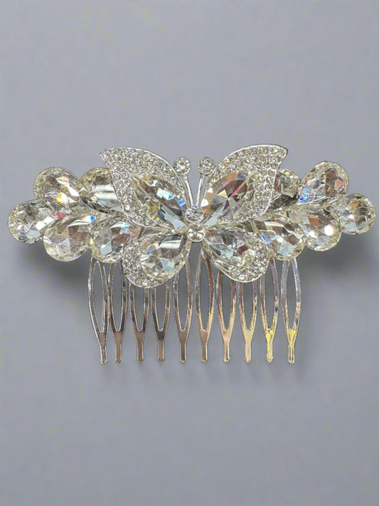 3.5" Silver Clear Rhinestone Butterfly Hair Comb