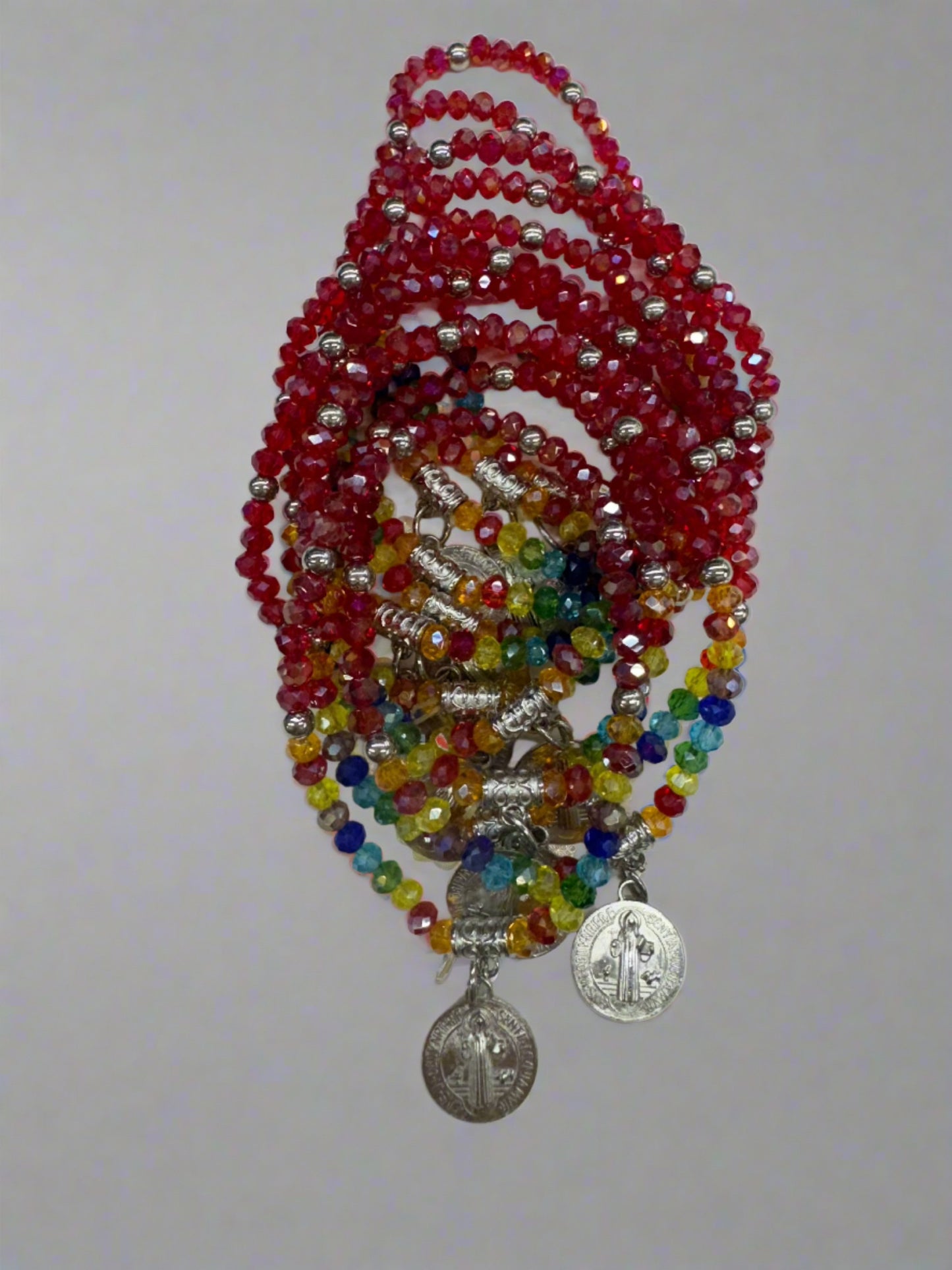 Red Crystal Rainbow Bracelet with San Benito Charm (12pc)