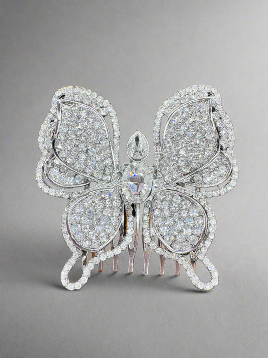 3" Large Rhinestone Butterfly Hair Comb