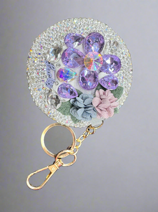 3" Rhinestone Lavender Macaroon Compact Mirror Keychain