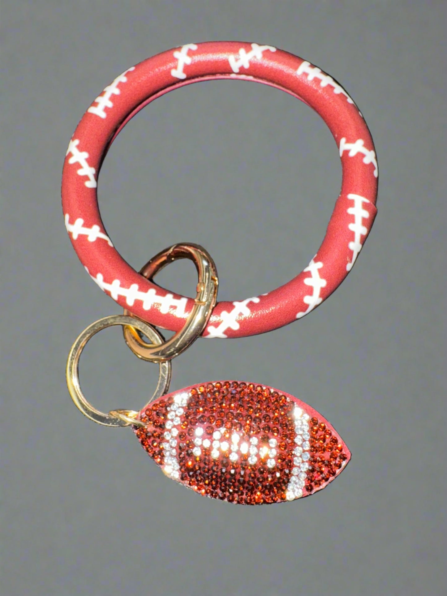 3" Wristlet Rhinestone Football Keychain