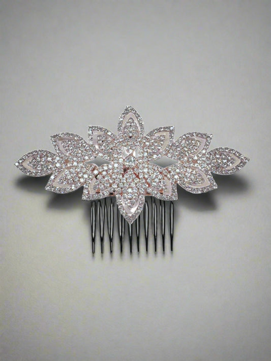 4" Rhinestone Flower Design Hair Comb