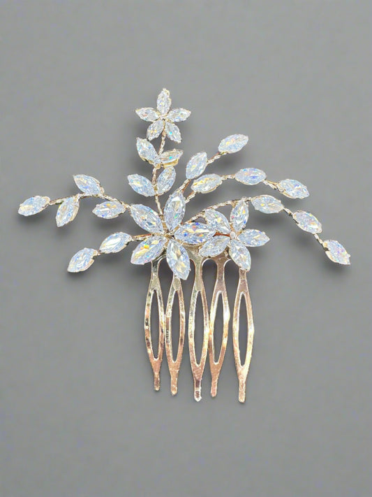 3" Cubic Zirconia Gold with Clear Stones Hair Comb