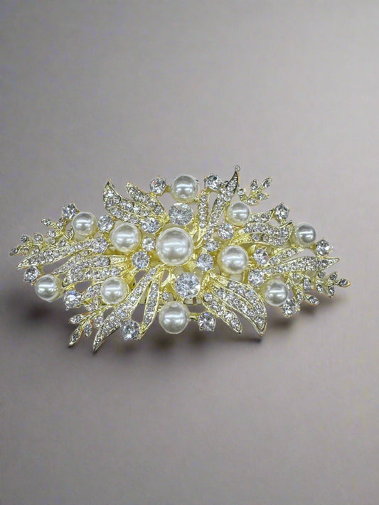 4" Gold Pearl Rhinestone Hair Comb