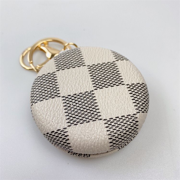 Macaroon Puffy Checker Compact Mirror Keychains